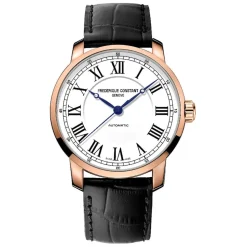 Frederique Constant Classic Automatic 39mm White Dial Rose Gold Case Brown Strap Watch