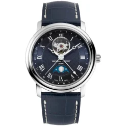 Frederique Constant Classics Heart Beat Moonphase Date 40mm Blue Dial Leather Strap Watch