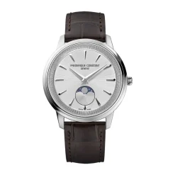 Frederique Constant Classics Moneta Moonphase 37mm Silver Dial Brown Leather Strap Watch