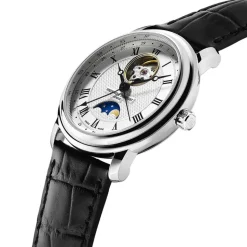 Frederique Constant Classics Heart Beat Moonphase Date 40mm Silver Dial Leather Strap Watch