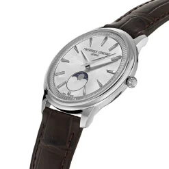 Frederique Constant Classics Moneta Moonphase 37mm Silver Dial Brown Leather Strap Watch