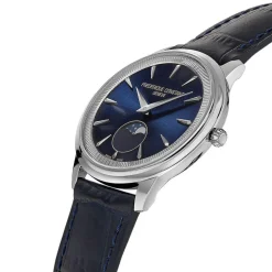Frederique Constant Classics Moneta Moonphase 37mm Blue Dial Leather Strap Watch