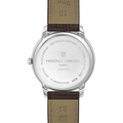 Frederique Constant Classics Moneta Moonphase 37mm Silver Dial Brown Leather Strap Watch