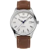 Frederique Constant Index Automatic Silver Dial Steel Case Brown Strap Watch