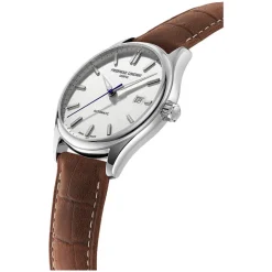 Frederique Constant Index Automatic Silver Dial Steel Case Brown Strap Watch