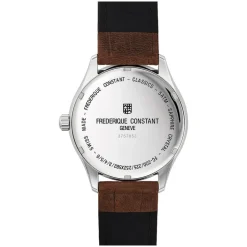 Frederique Constant Index Quartz Blue Dial Steel Case Brown Strap Watch