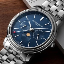 Frederique Constant 40mm Blue Dial Day Date Moonphase Bracelet Watch