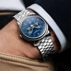 Frederique Constant 40mm Blue Dial Day Date Moonphase Bracelet Watch