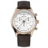 Frederique Constant 40mm Chrono White Dial Rose Gold PVD Case Brown Strap Watch
