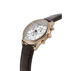 Frederique Constant 40mm Chrono White Dial Rose Gold PVD Case Brown Strap Watch