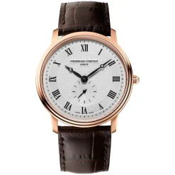 Frederique Constant Slimline Small Seconds Quartz Silver Dial Rose Gold PVD Case Strap Watch