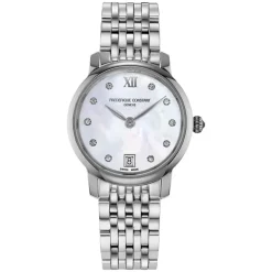 Frederique Constant Slimline 30mm MOP Dial Diamond Dots Steel Bracelet Watch