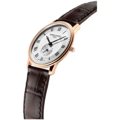 Frederique Constant Slimline Small Seconds Quartz Silver Dial Rose Gold PVD Case Strap Watch