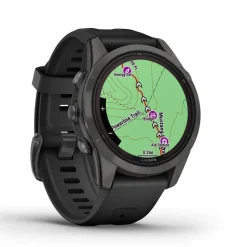 Garmin Fenix 7S Pro Sapphire Solar 42mm Carbon Grey Titanium Case Black Band Watch