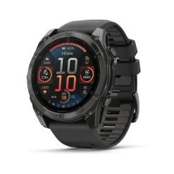 Garmin fenix&reg; 8 AMOLED 51mm Carbon Grey DLC Titanium Case Black Pebble Grey Silicon Strap Watch