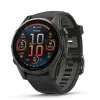 Garmin fenix&reg; 8 AMOLED 43mm Carbon Grey DLC Titanium Case Black Pebble Grey Silicon Strap Watch