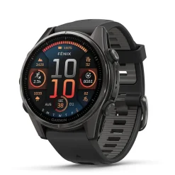 Garmin fenix&reg; 8 AMOLED 43mm Carbon Grey DLC Titanium Case Black Pebble Grey Silicon Strap Watch