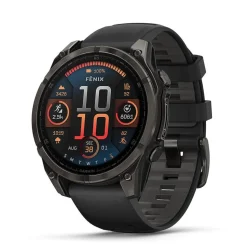 Garmin fenix&reg; 8 AMOLED 47mm Carbon Grey DLC Titanium Case Black Pebble Grey Silicon Strap Watch