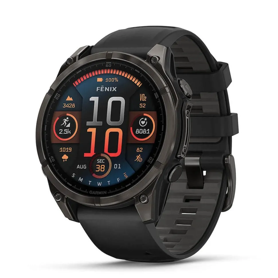 Garmin fenix® 8 AMOLED 47mm Carbon Grey DLC Titanium Case Black Pebble Grey Silicon Strap Watch