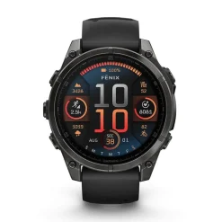 Garmin fenix&reg; 8 AMOLED 47mm Carbon Grey DLC Titanium Case Black Pebble Grey Silicon Strap Watch