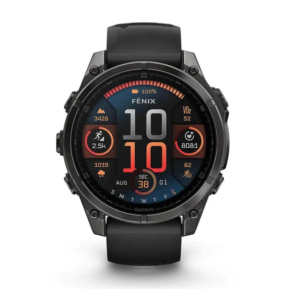 Garmin fenix® 8 AMOLED 47mm Carbon Grey DLC Titanium Case Black Pebble Grey Silicon Strap Watch