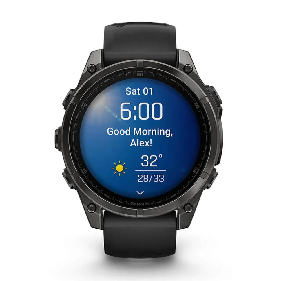 Garmin fenix® 8 AMOLED 47mm Carbon Grey DLC Titanium Case Black Pebble Grey Silicon Strap Watch
