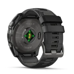 Garmin fenix&reg; 8 AMOLED 51mm Carbon Grey DLC Titanium Case Black Pebble Grey Silicon Strap Watch