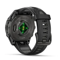 Garmin fenix&reg; 8 AMOLED 43mm Carbon Grey DLC Titanium Case Black Pebble Grey Silicon Strap Watch