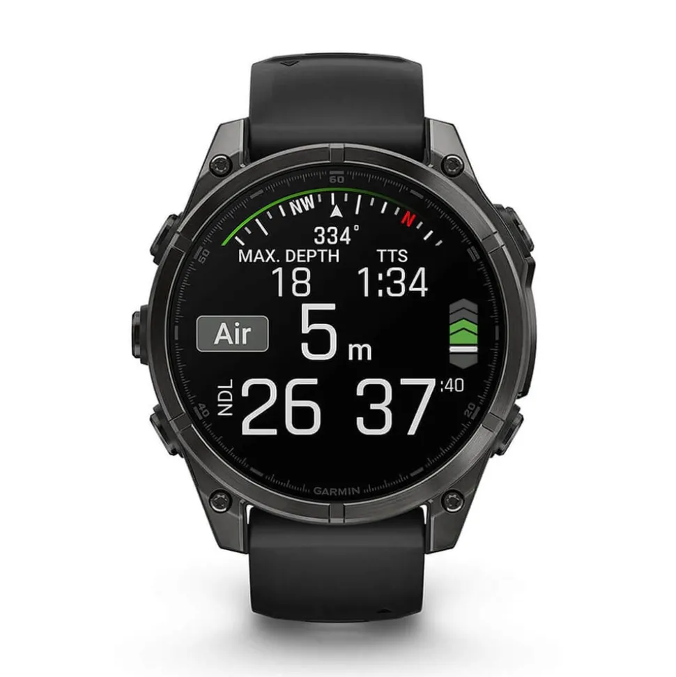 Garmin fenix® 8 AMOLED 47mm Carbon Grey DLC Titanium Case Black Pebble Grey Silicon Strap Watch