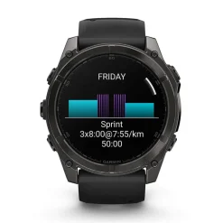 Garmin fenix&reg; 8 AMOLED 51mm Carbon Grey DLC Titanium Case Black Pebble Grey Silicon Strap Watch