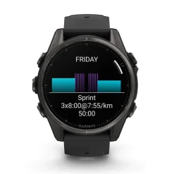 Garmin fenix&reg; 8 AMOLED 43mm Carbon Grey DLC Titanium Case Black Pebble Grey Silicon Strap Watch