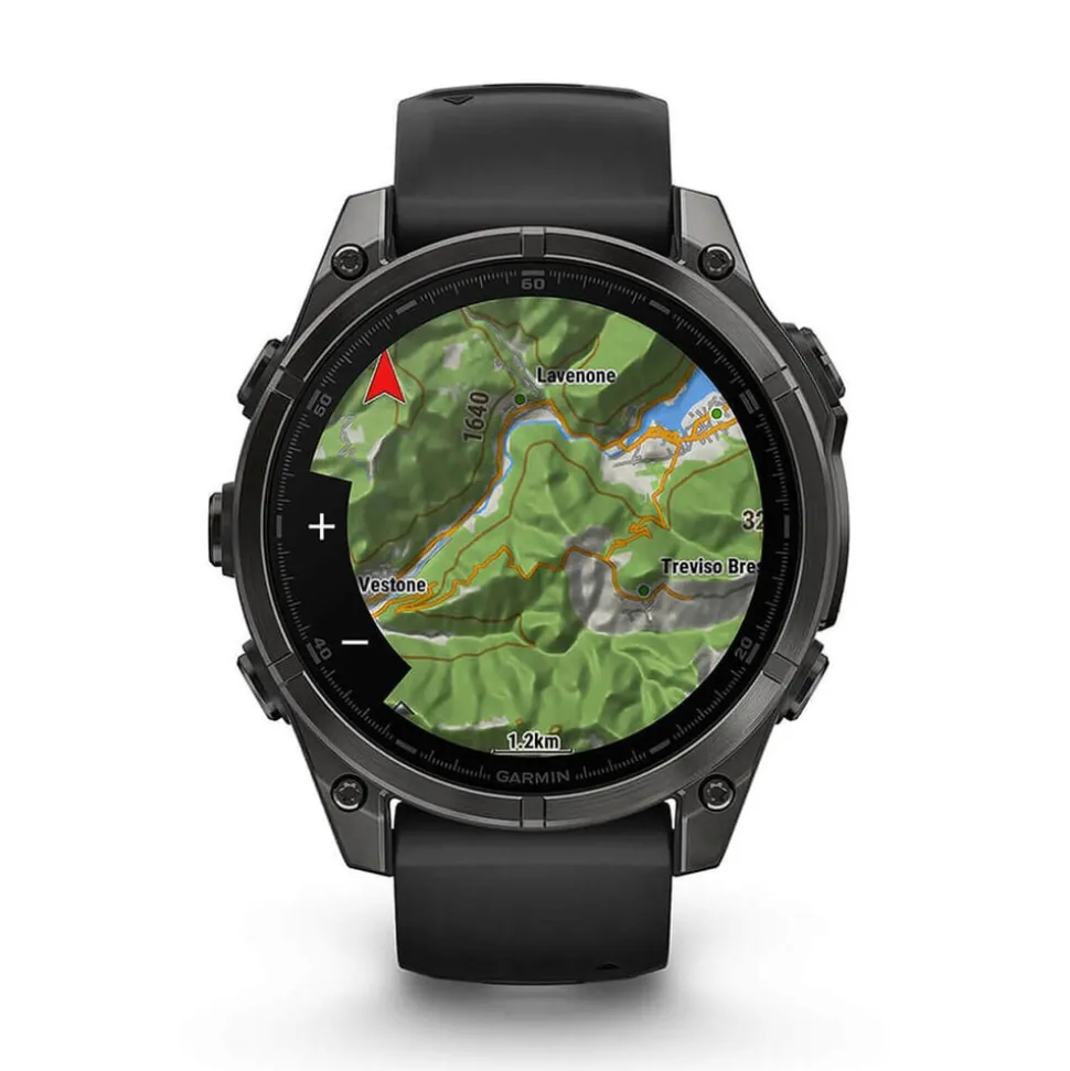 Garmin fenix® 8 AMOLED 47mm Carbon Grey DLC Titanium Case Black Pebble Grey Silicon Strap Watch