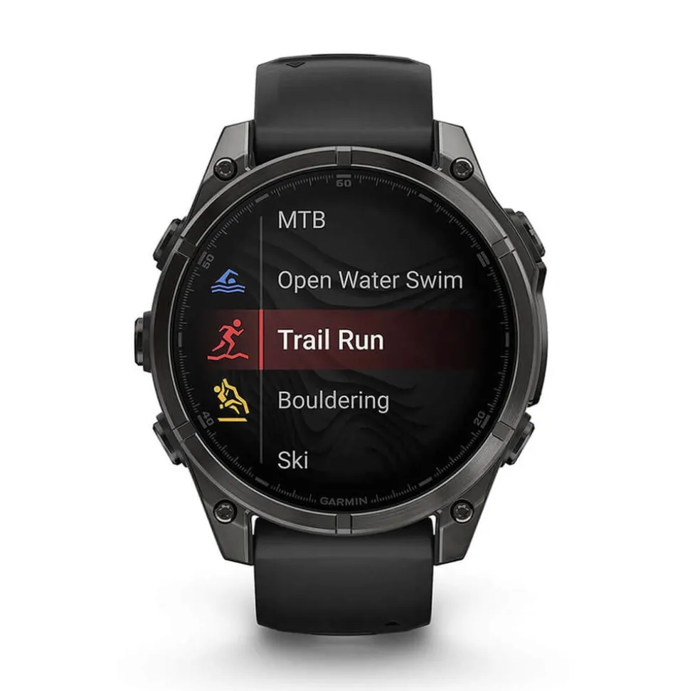 Garmin fenix® 8 AMOLED 47mm Carbon Grey DLC Titanium Case Black Pebble Grey Silicon Strap Watch