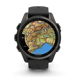 Garmin fenix&reg; 8 AMOLED 43mm Carbon Grey DLC Titanium Case Black Pebble Grey Silicon Strap Watch