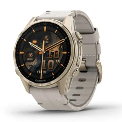 Garmin fenix&reg; 8 AMOLED Sapphire 43mm Soft Gold Case Limestone Leather Strap Watch