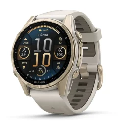 Garmin fenix&reg; 8 AMOLED Sapphire 43mm Soft Gold Case Fog Grey Dark Sandstone Silicon Strap Watch