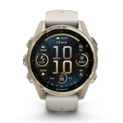 Garmin fenix&reg; 8 AMOLED Sapphire 43mm Soft Gold Case Fog Grey Dark Sandstone Silicon Strap Watch