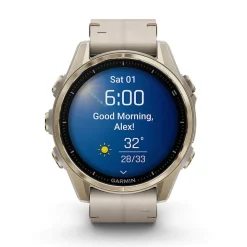 Garmin fenix® 8 AMOLED Sapphire 43mm Soft Gold Case Limestone Leather Strap Watch