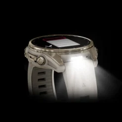 Garmin fenix&reg; 8 AMOLED Sapphire 43mm Soft Gold Case Fog Grey Dark Sandstone Silicon Strap Watch
