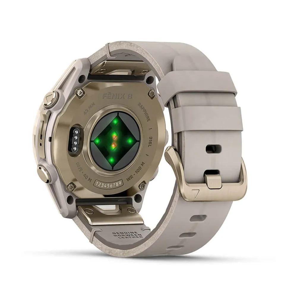 Garmin fenix® 8 AMOLED Sapphire 43mm Soft Gold Case Limestone Leather Strap Watch
