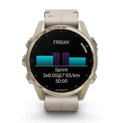 Garmin fenix® 8 AMOLED Sapphire 43mm Soft Gold Case Limestone Leather Strap Watch