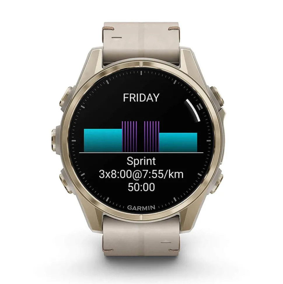 Garmin fenix® 8 AMOLED Sapphire 43mm Soft Gold Case Limestone Leather Strap Watch