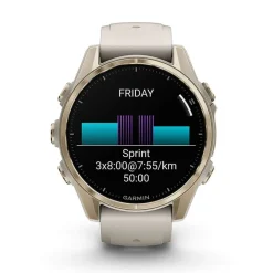 Garmin fenix&reg; 8 AMOLED Sapphire 43mm Soft Gold Case Fog Grey Dark Sandstone Silicon Strap Watch