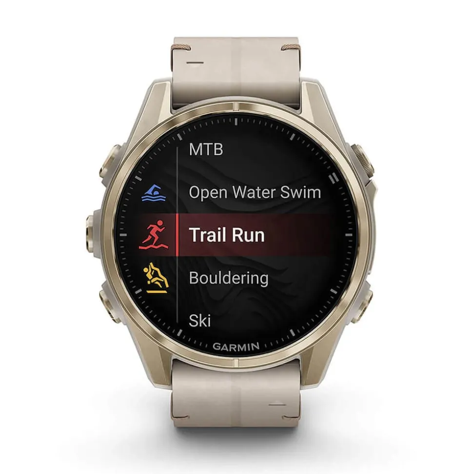 Garmin fenix® 8 AMOLED Sapphire 43mm Soft Gold Case Limestone Leather Strap Watch