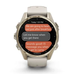 Garmin fenix&reg; 8 AMOLED Sapphire 43mm Soft Gold Case Fog Grey Dark Sandstone Silicon Strap Watch