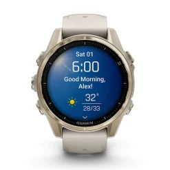 Garmin fenix&reg; 8 AMOLED Sapphire 43mm Soft Gold Case Fog Grey Dark Sandstone Silicon Strap Watch