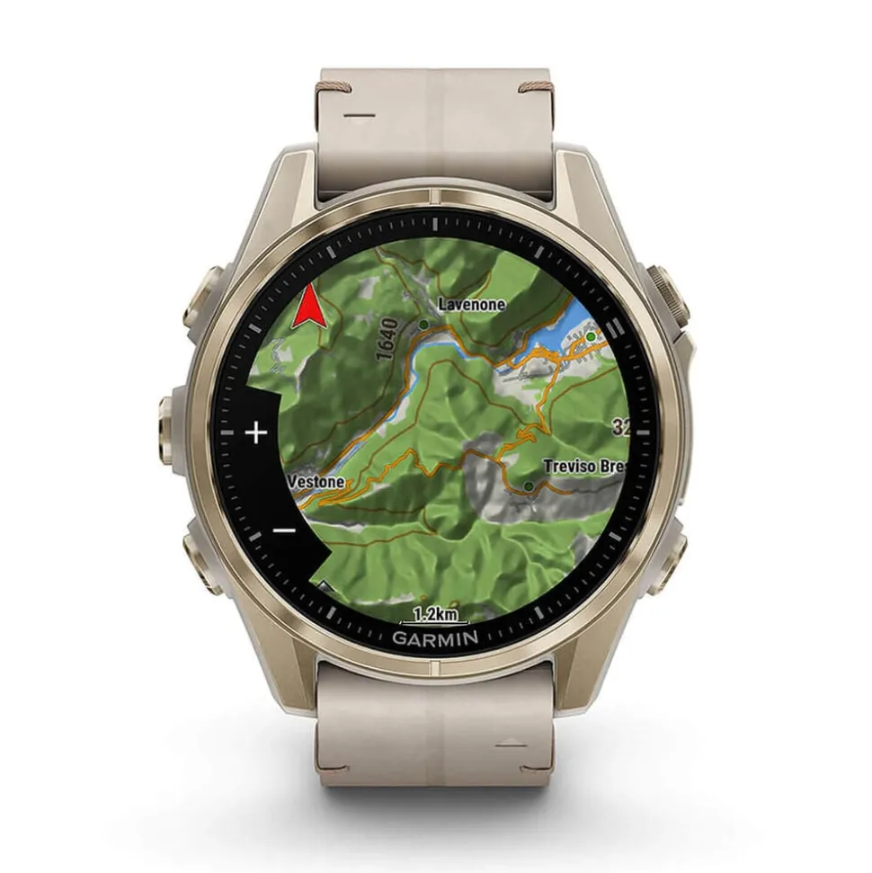 Garmin fenix® 8 AMOLED Sapphire 43mm Soft Gold Case Limestone Leather Strap Watch