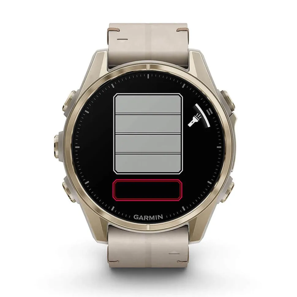 Garmin fenix® 8 AMOLED Sapphire 43mm Soft Gold Case Limestone Leather Strap Watch