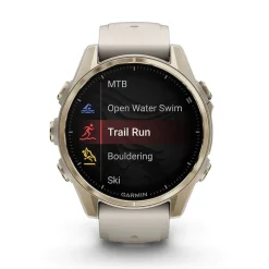 Garmin fenix&reg; 8 AMOLED Sapphire 43mm Soft Gold Case Fog Grey Dark Sandstone Silicon Strap Watch