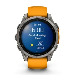 Garmin fenix&reg; 8 AMOLED Sapphire 47mm Titanium Case Spark Orange Graphite Silicon Strap Watch